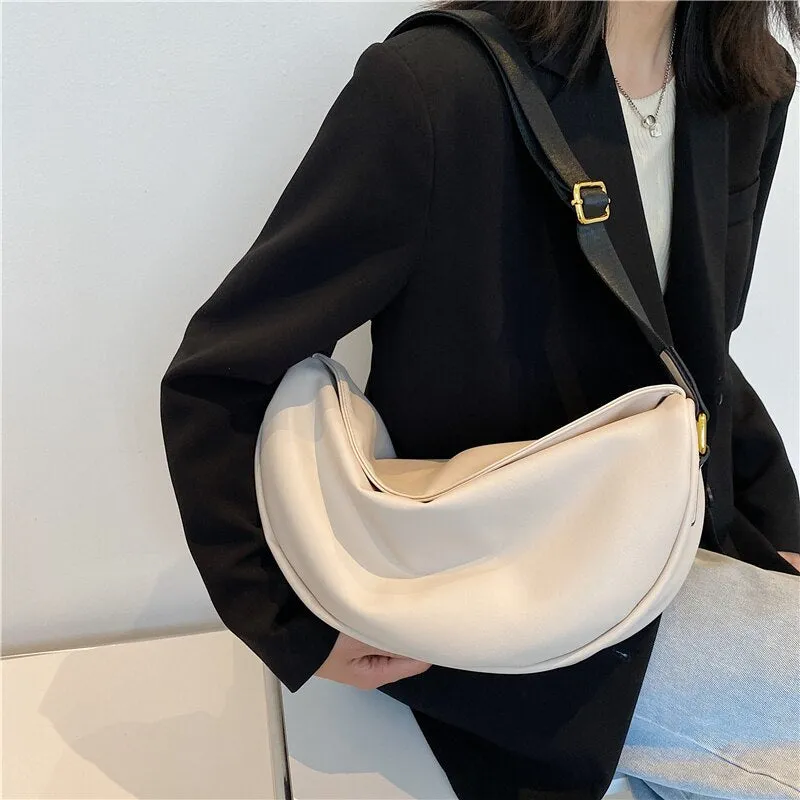 Half-Moon Small PU Leather Crossbody Bags for Women 2021 Simple Trends Simple Solid Color Shoulder Handbags and Purses