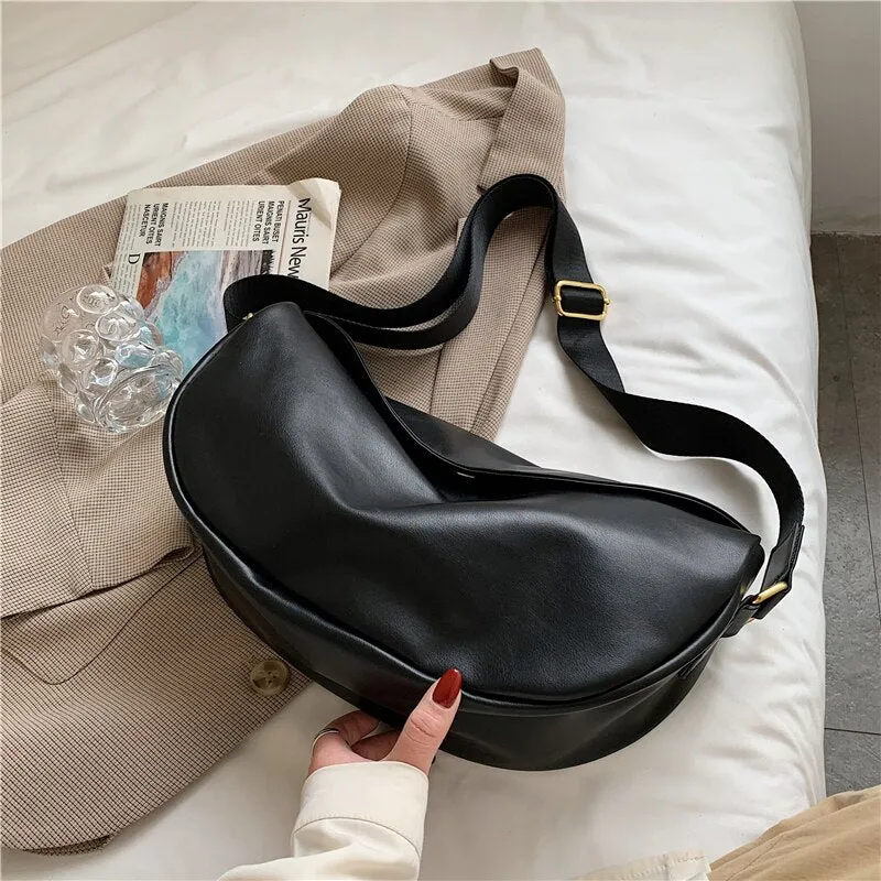 Half-Moon Small PU Leather Crossbody Bags for Women 2021 Simple Trends Simple Solid Color Shoulder Handbags and Purses