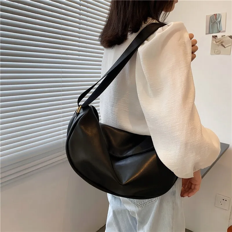 Half-Moon Small PU Leather Crossbody Bags for Women 2021 Simple Trends Simple Solid Color Shoulder Handbags and Purses