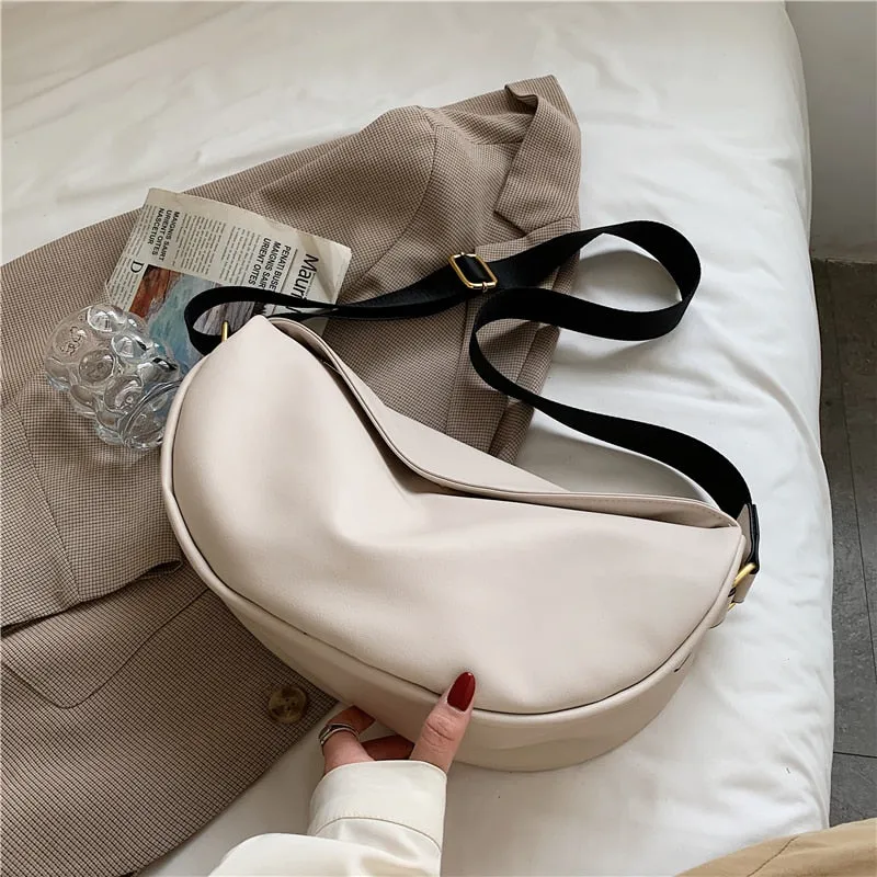 Half-Moon Small PU Leather Crossbody Bags for Women 2021 Simple Trends Simple Solid Color Shoulder Handbags and Purses