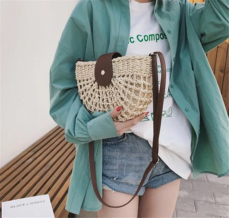 Half Moon Summer Rattan Crossbody Bags