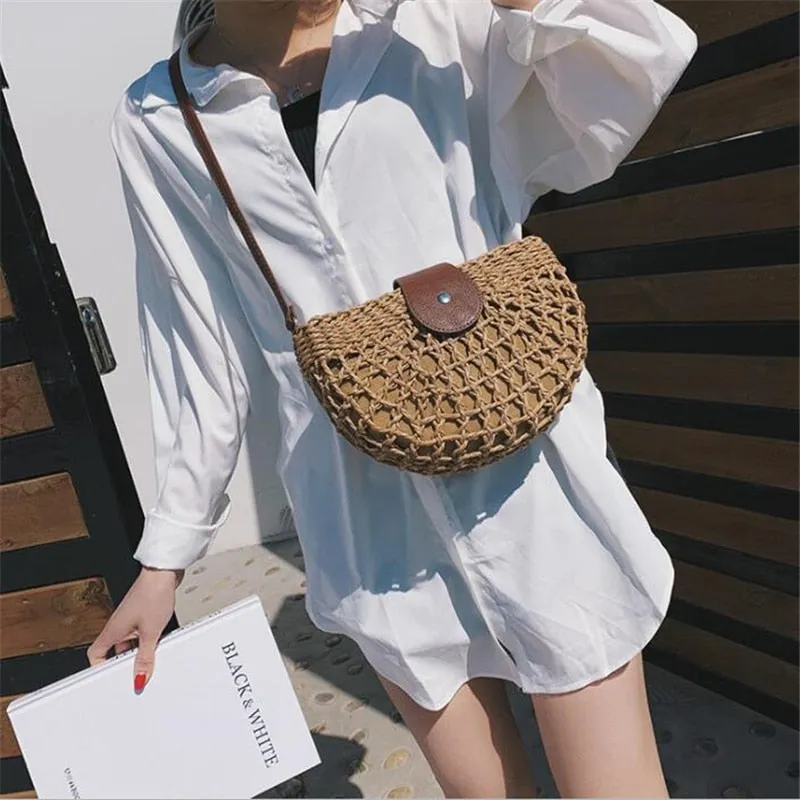 Half Moon Summer Rattan Crossbody Bags