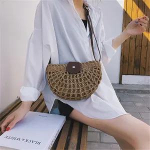 Half Moon Summer Rattan Crossbody Bags