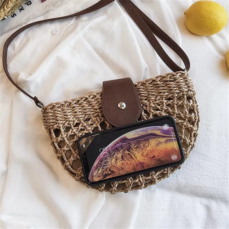 Half Moon Summer Rattan Crossbody Bags