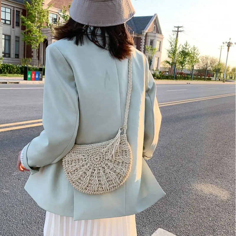Half Moon Summer Rattan Crossbody Bags