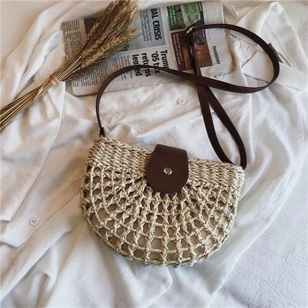 Half Moon Summer Rattan Crossbody Bags