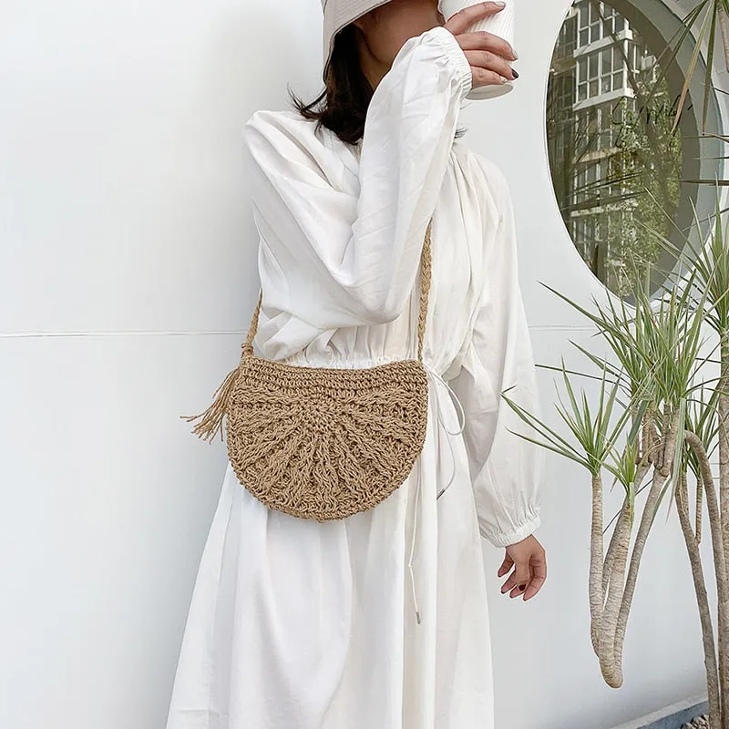 Half Moon Summer Rattan Crossbody Bags