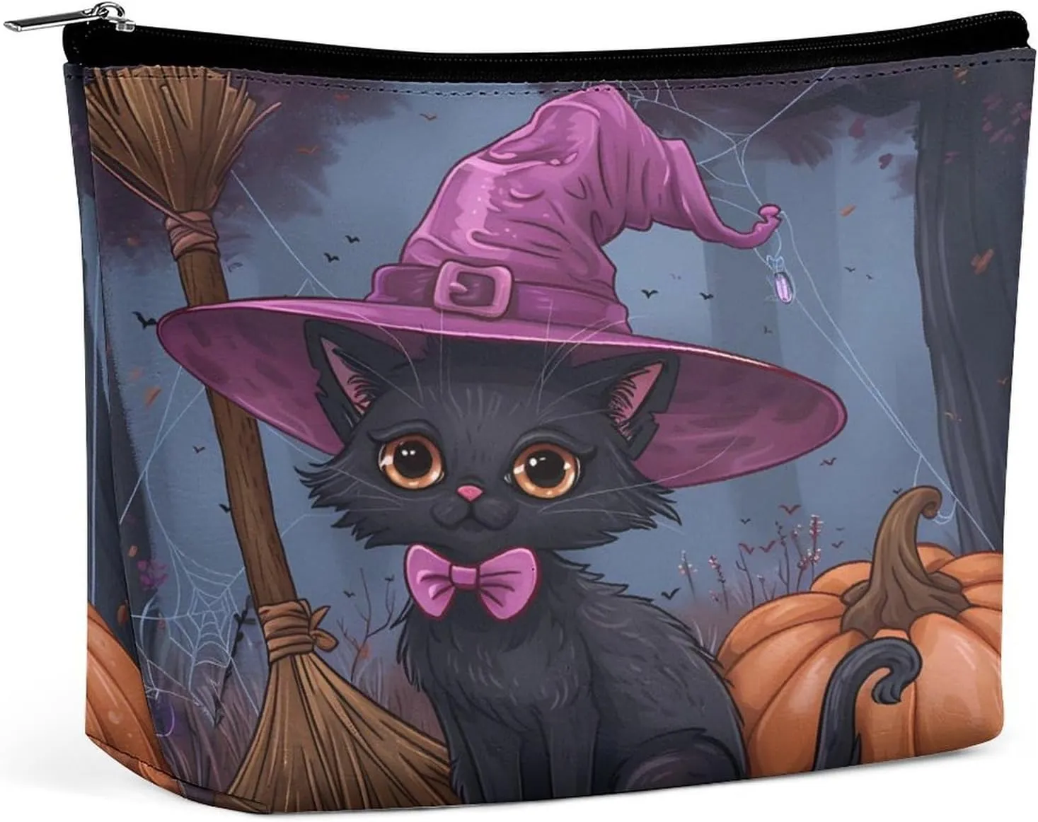 Halloween Cat Pumpkin Lantern Makeup Bag Portable Cosmetic Bag Travel Makeup Case Organizer Toiletry Bags for Women Men