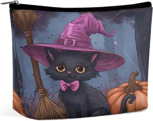 Halloween Cat Pumpkin Lantern Makeup Bag Portable Cosmetic Bag Travel Makeup Case Organizer Toiletry Bags for Women Men