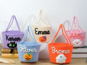 Halloween Trick or Treat Bag,Personalized Bucket,Halloween Candy Bag,Custom Tote Bags,Pumpkin and Ghost,Halloween Gift for kids,Candy Bucket