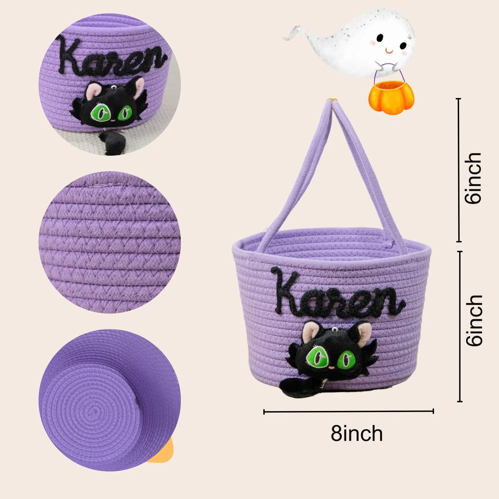 Halloween Trick or Treat Bag,Personalized Bucket,Halloween Candy Bag,Custom Tote Bags,Pumpkin and Ghost,Halloween Gift for kids,Candy Bucket