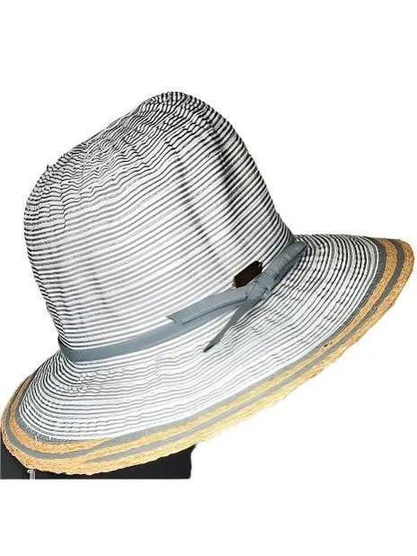 Hat - Blue-Ribbon/Raffia Bucket-Women's-Hh2745B
