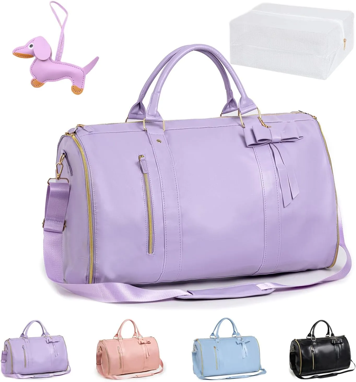 Jenni Bag Travel Bag with Wheels, High Capacity with Shoe Compartment, PU Leather 2 in 1 Hanging Suitcase Travel Bags. Jennibag Travel Bags for Women (Purple)