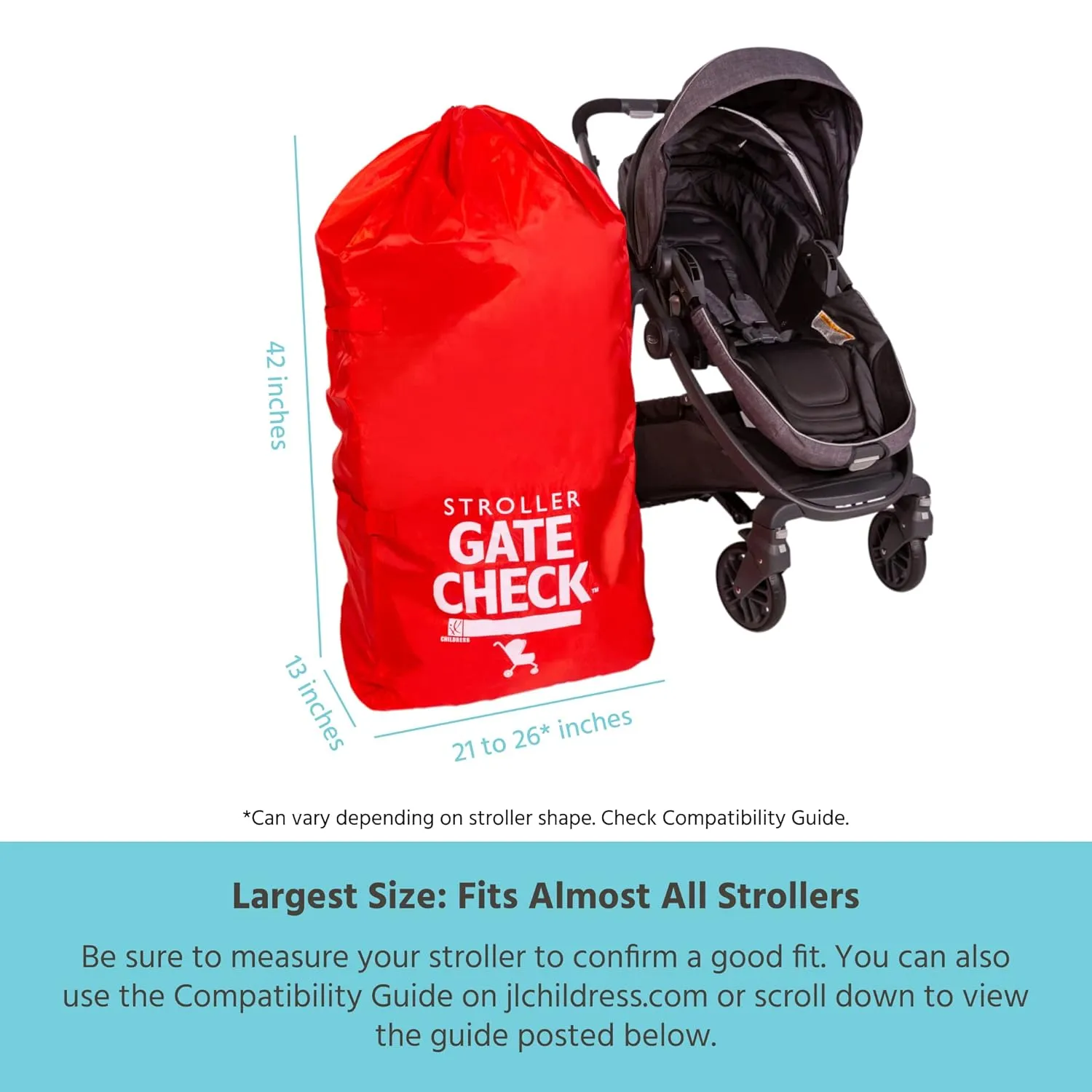 J.L. Childress Gate Check Bag for Single & Double Strollers - Travel Bag for Airplane, Fits Most Standard Baby Strollers, Airport Accessories for Gate Check, Flying Essentials - Red