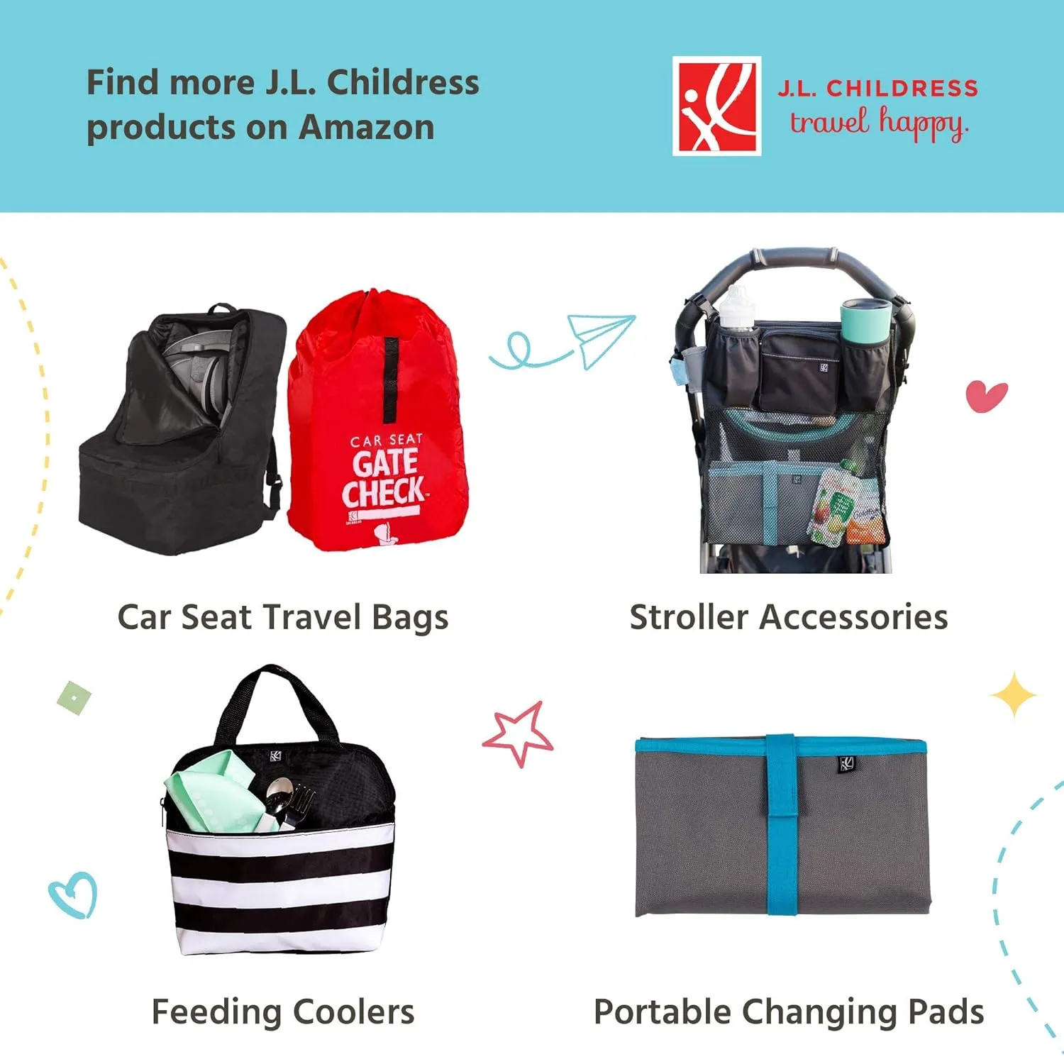 J.L. Childress Gate Check Bag for Single & Double Strollers - Travel Bag for Airplane, Fits Most Standard Baby Strollers, Airport Accessories for Gate Check, Flying Essentials - Red