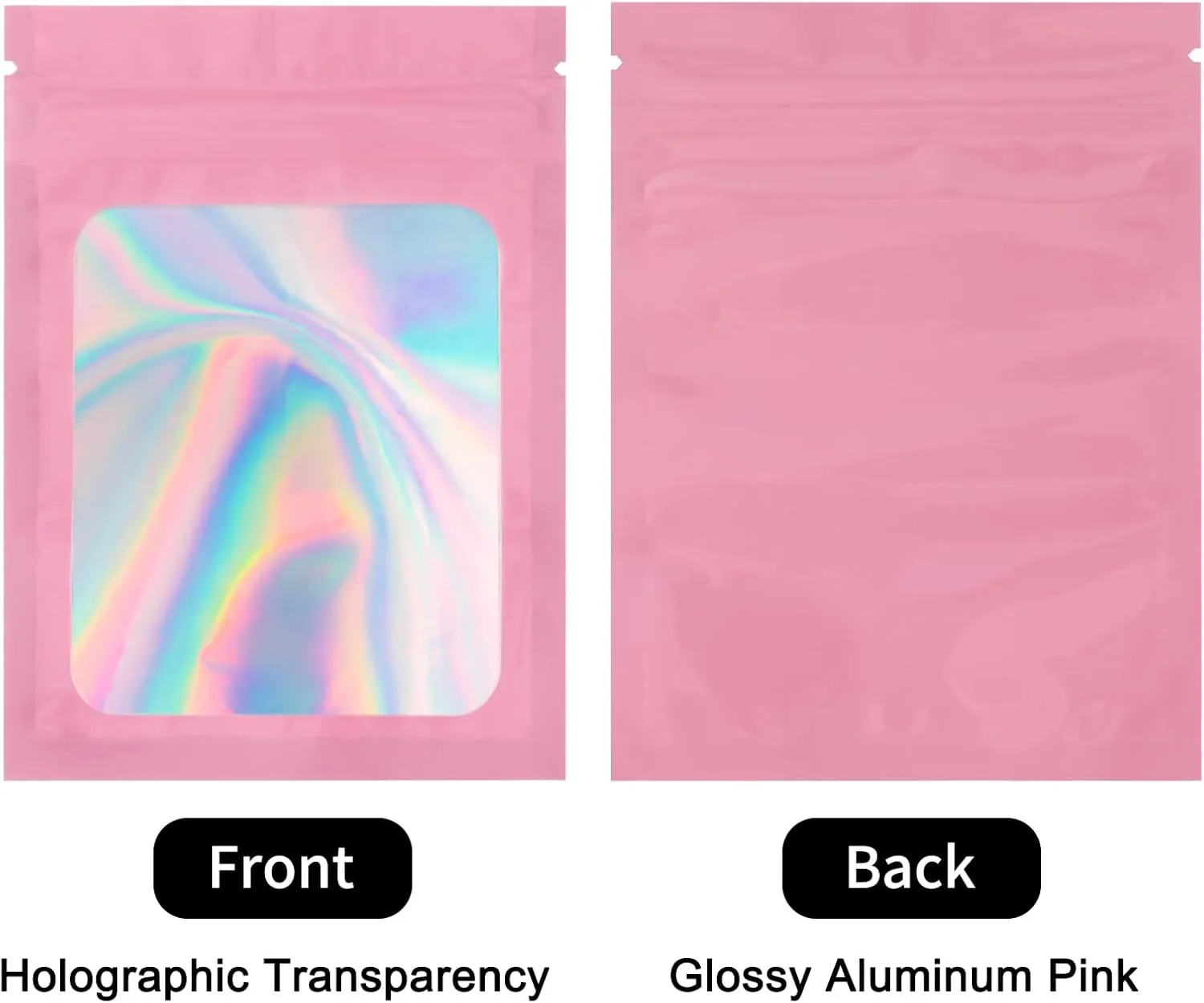 joycraft 100 Pcs Mylar Bags, Holographic Packaging Bags, Resealable Smell Proof Bags, Jewelry Pouch Bag for Small Business, Clear Foil Pouch Bag for Candy, Data Cable, Lipgloss(Pink, 4x6 In)