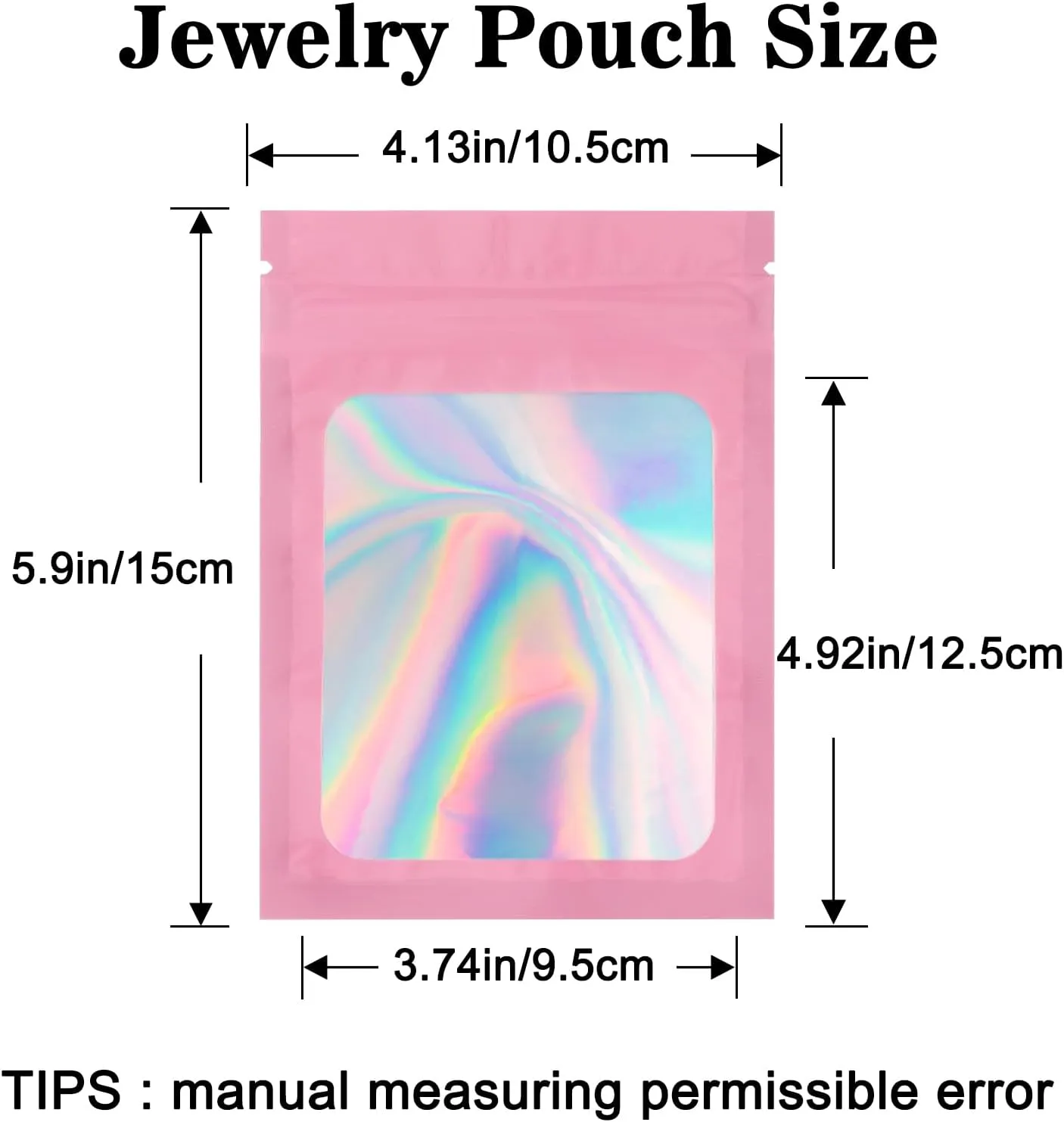 joycraft 100 Pcs Mylar Bags, Holographic Packaging Bags, Resealable Smell Proof Bags, Jewelry Pouch Bag for Small Business, Clear Foil Pouch Bag for Candy, Data Cable, Lipgloss(Pink, 4x6 In)