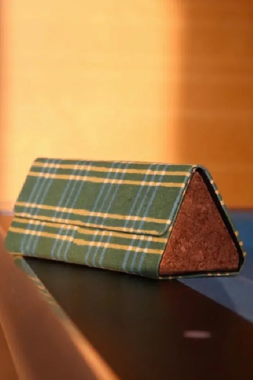 Kirgiti's Foldable Checkered Green Dabu printed and cork Specs Case