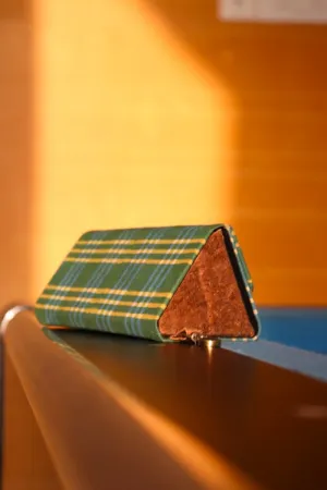 Kirgiti's Foldable Checkered Green Dabu printed and cork Specs Case