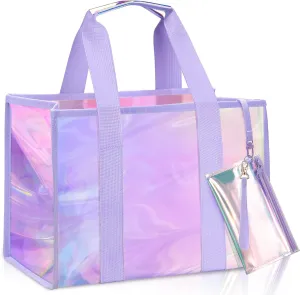 Large beach bags for women, Iridescent Bags with Waterproof Pockets - Plastic Bubble Clear Tote Bag for Work, Travel, Gym, Vacation, Holiday, Beach, Pool