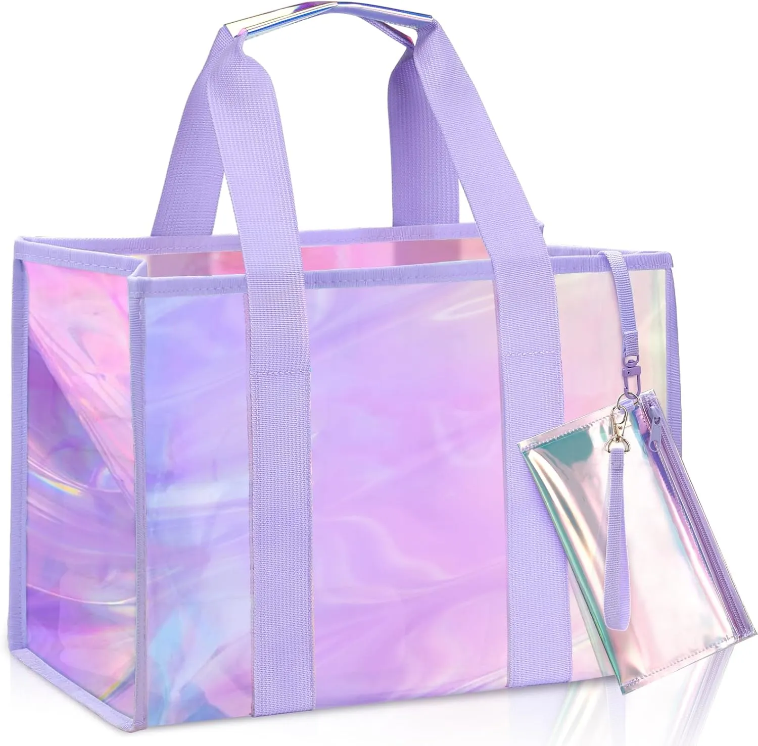 Large beach bags for women, Iridescent Bags with Waterproof Pockets - Plastic Bubble Clear Tote Bag for Work, Travel, Gym, Vacation, Holiday, Beach, Pool