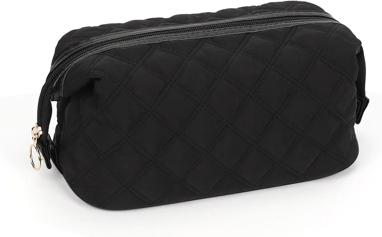 Large Makeup Bag Travel Cosmetic, Wide-open Cute Cosmetic Bag Make Up Organizer for Women for Travel-Size Toiletries Accessories Bottles, Black