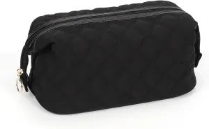 Large Makeup Bag Travel Cosmetic, Wide-open Cute Cosmetic Bag Make Up Organizer for Women for Travel-Size Toiletries Accessories Bottles, Black