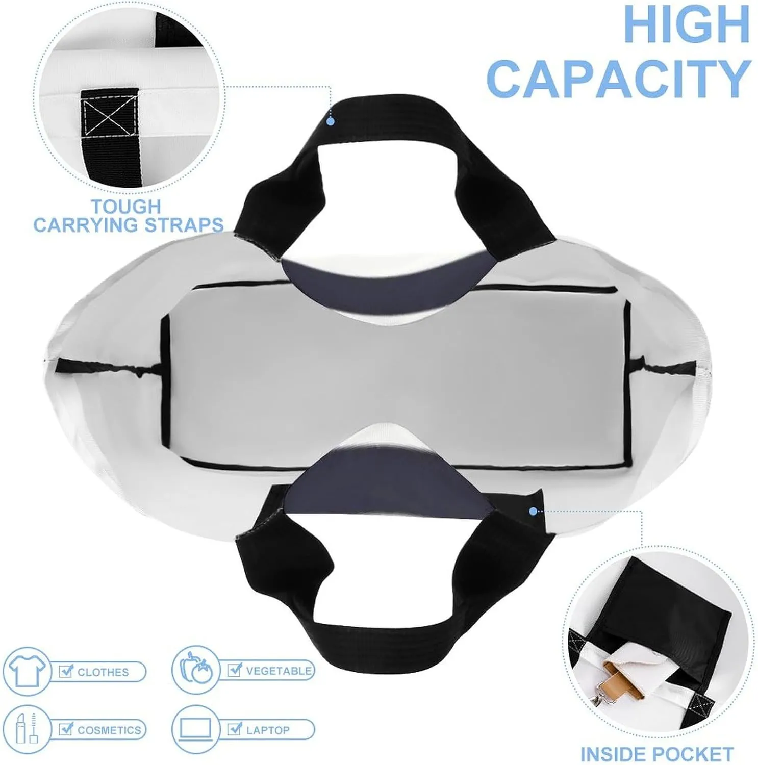 Large Shoulder Tote Bag Reusable Shopping Bag for Women Foldable And Washable Shoulder Tote for Grocery Beach Travel