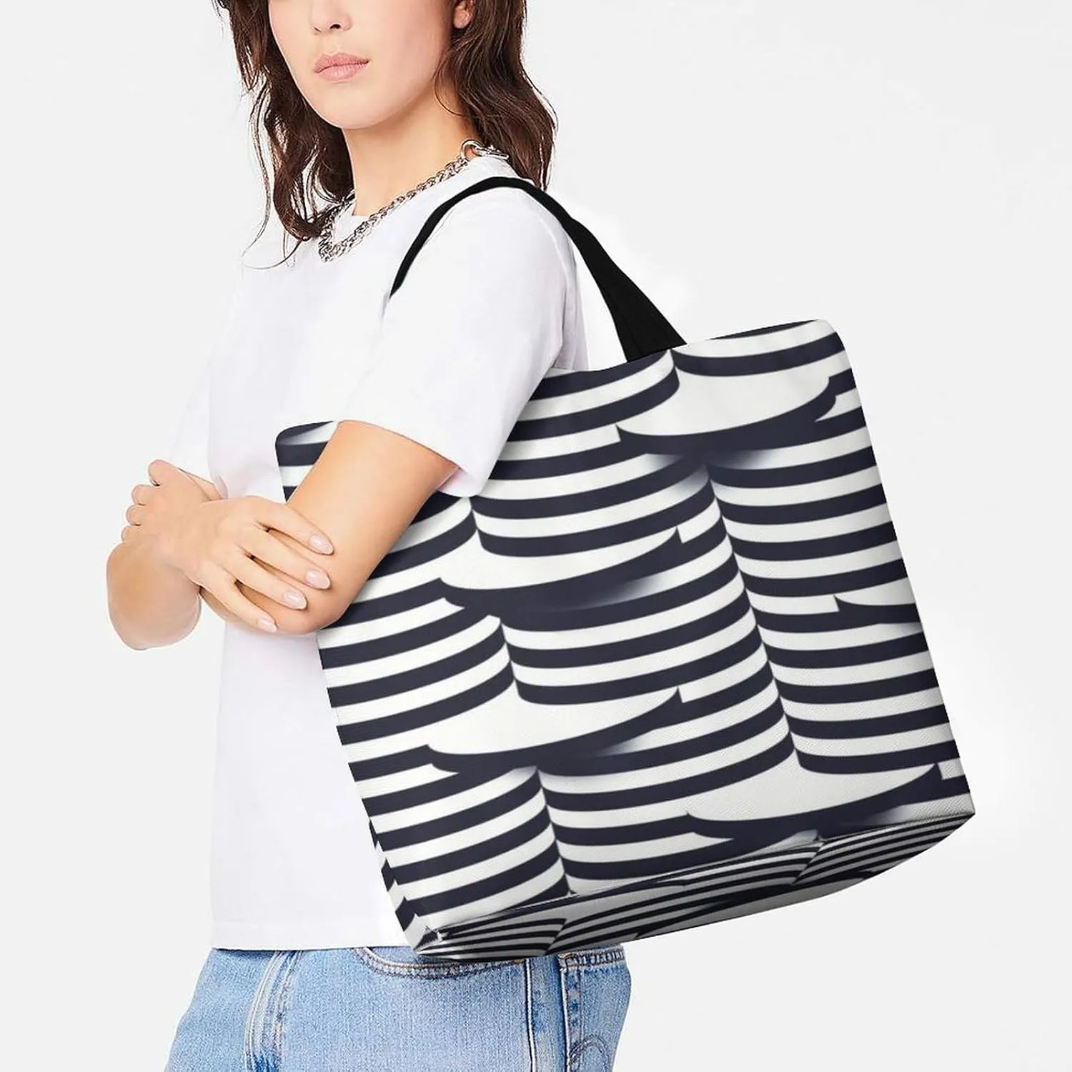 Large Shoulder Tote Bag Reusable Shopping Bag for Women Foldable And Washable Shoulder Tote for Grocery Beach Travel