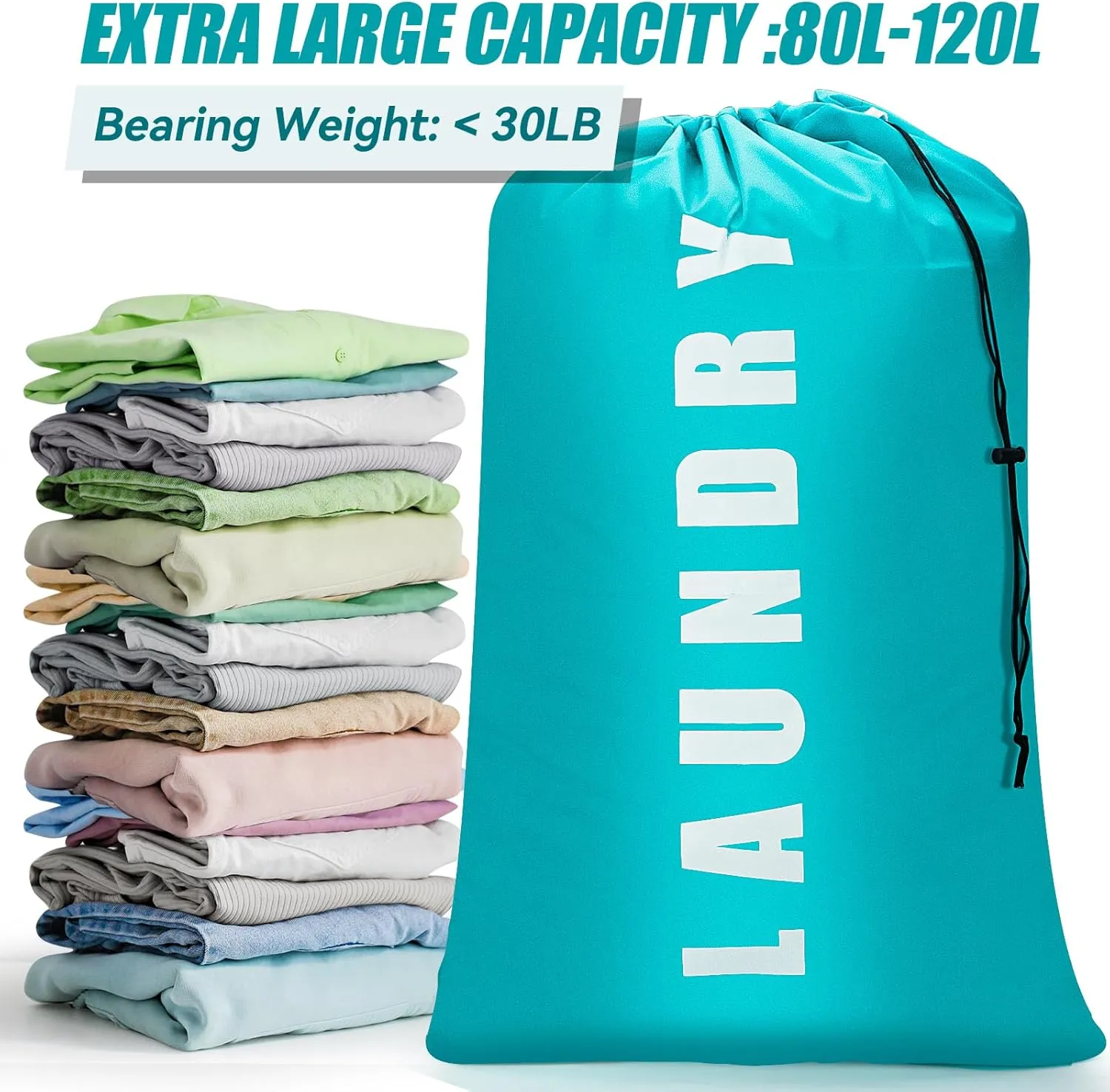 Laundry Bag,2 Pack Travel Laundry Bags for Dirty Clothes,Large Laundry Bags for Camping & Traveling,Dirty Clothes Travel Bag,24" x 36" (Cyan   Gray)