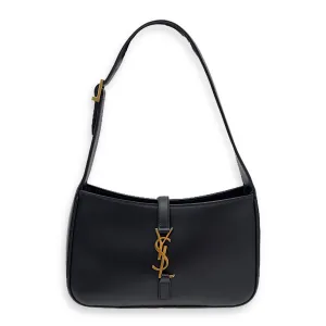 Le 5 A 7 Black Shoulder Bag in Calfskin, Gold hardware