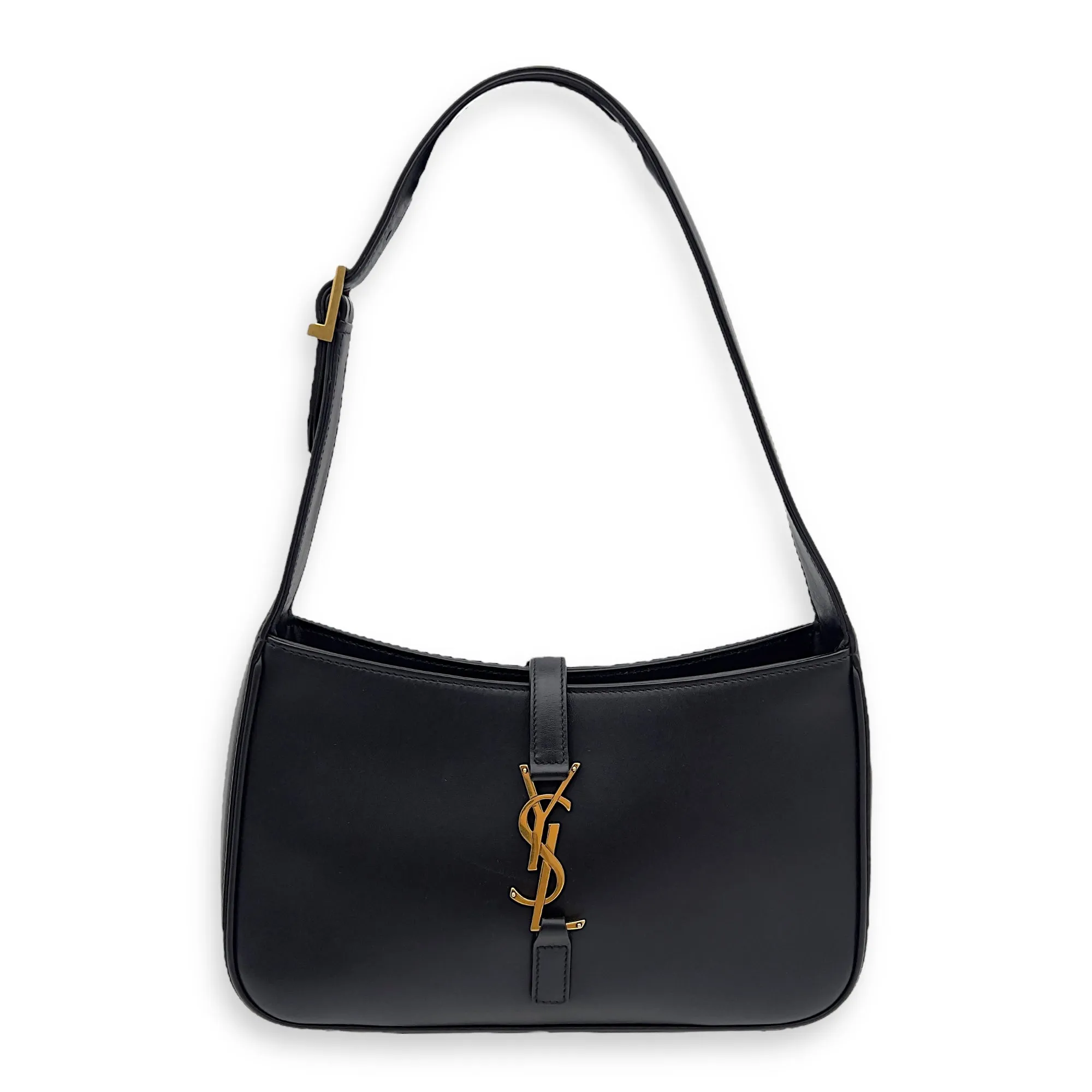 Le 5 A 7 Black Shoulder Bag in Calfskin, Gold hardware