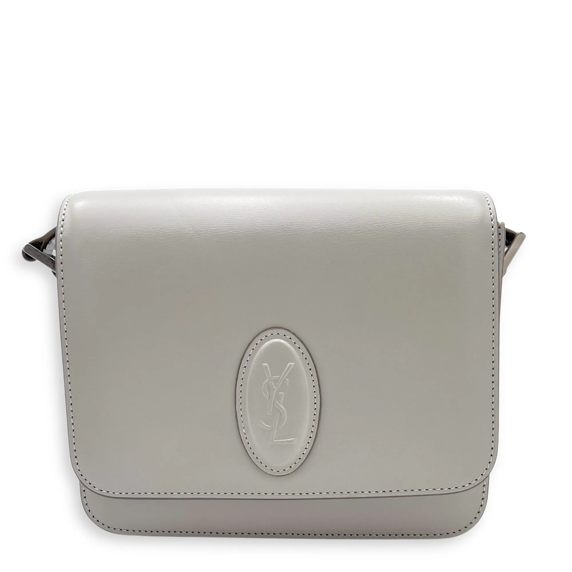 Le 61 Saddle Grey Shoulder Bag in Calfskin, Silver hardware