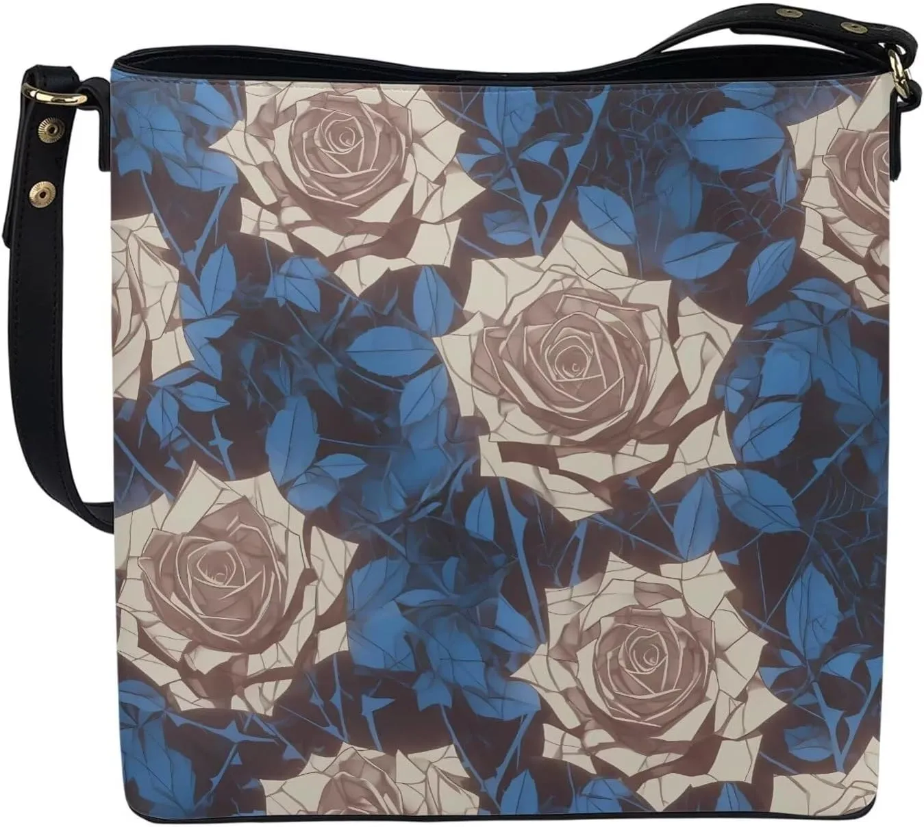 Leather Bucket Tote Bag Purse for Work, Rustic Style Floral Women PU Leather Purse Cross Body Handbag Top Handle