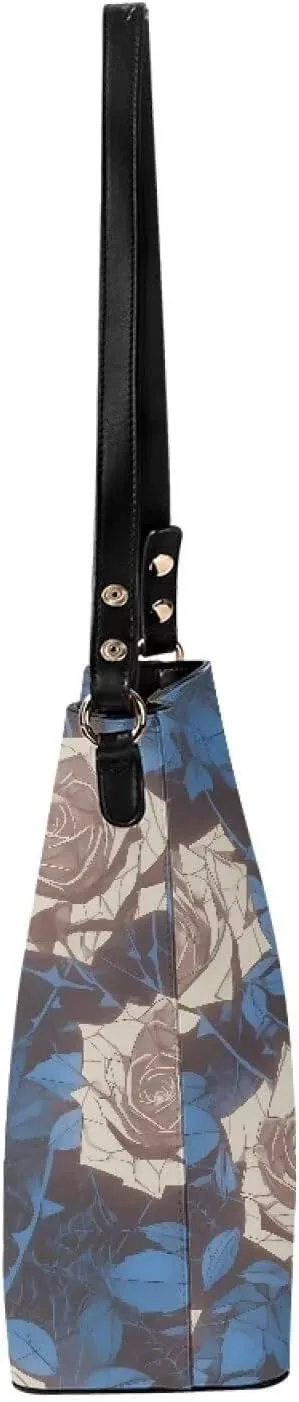 Leather Bucket Tote Bag Purse for Work, Rustic Style Floral Women PU Leather Purse Cross Body Handbag Top Handle