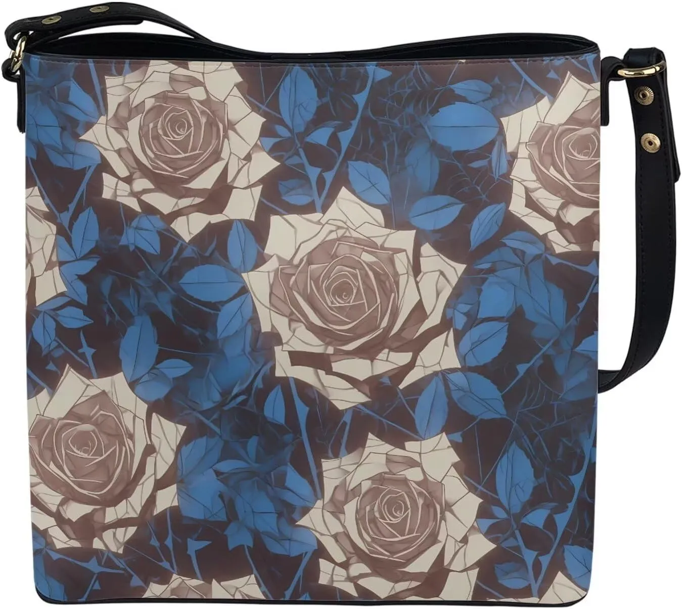 Leather Bucket Tote Bag Purse for Work, Rustic Style Floral Women PU Leather Purse Cross Body Handbag Top Handle