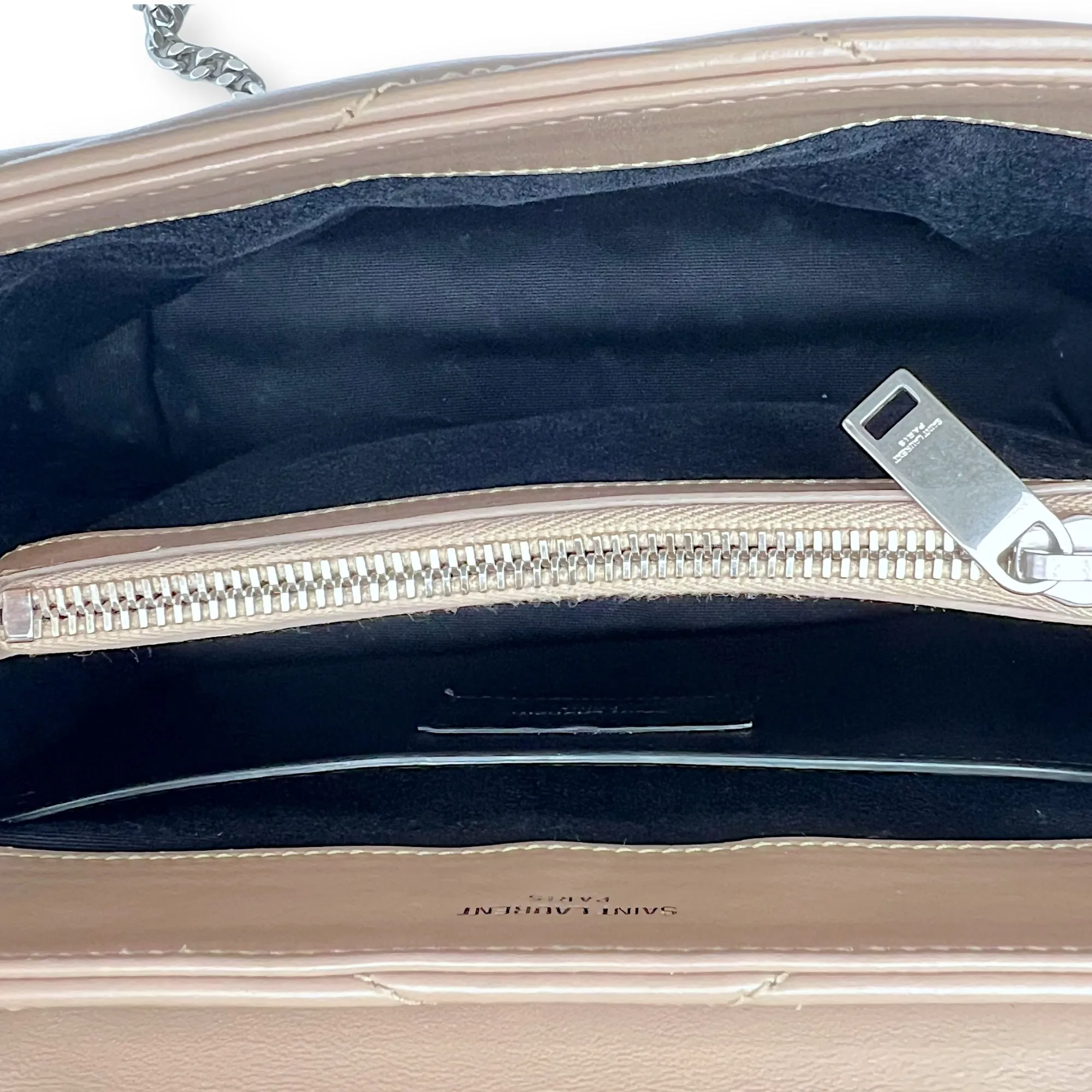Loulou Small Beige Shoulder Bag in Calfskin, Silver hardware