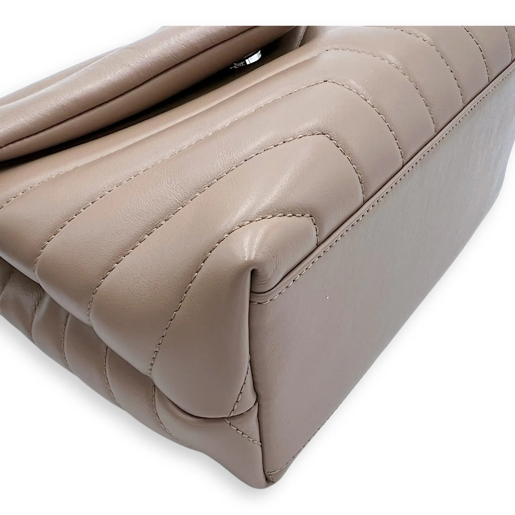 Loulou Small Beige Shoulder Bag in Calfskin, Silver hardware
