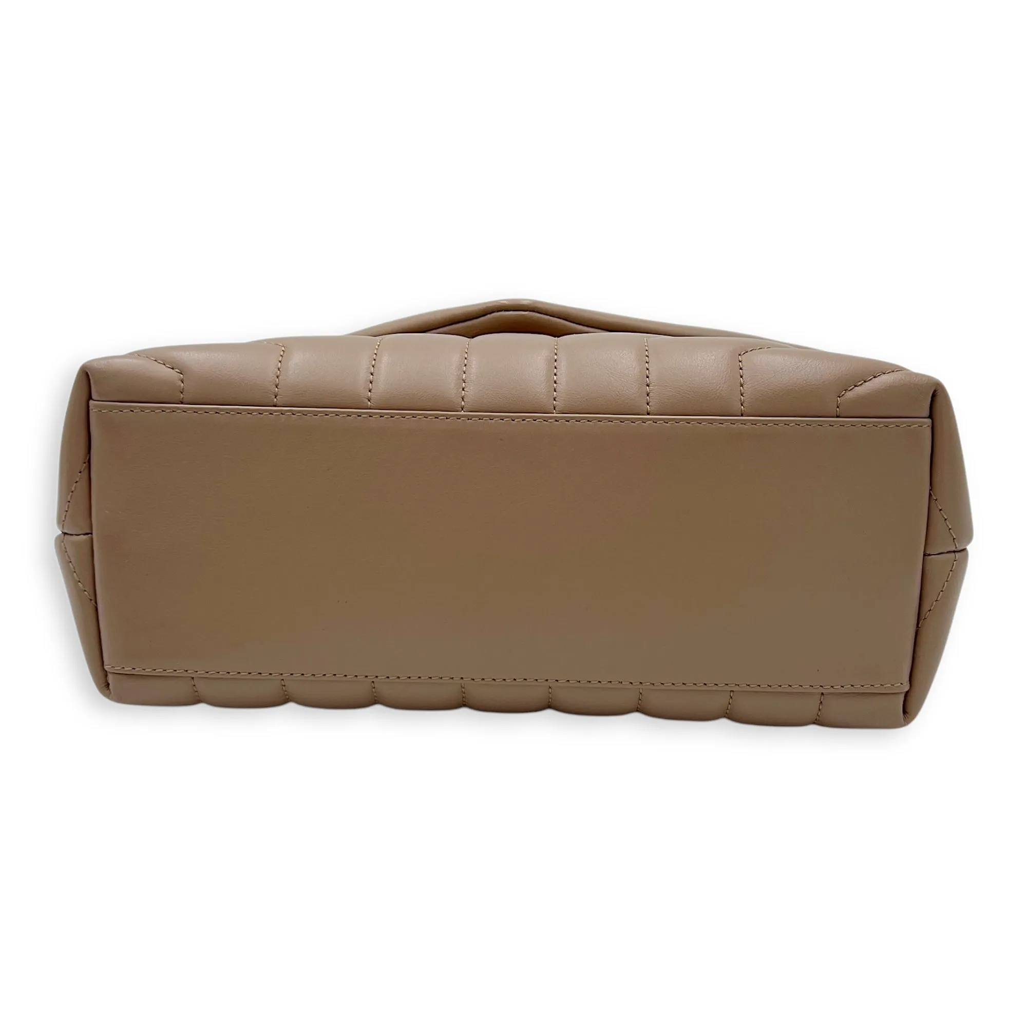 Loulou Small Beige Shoulder Bag in Calfskin, Silver hardware