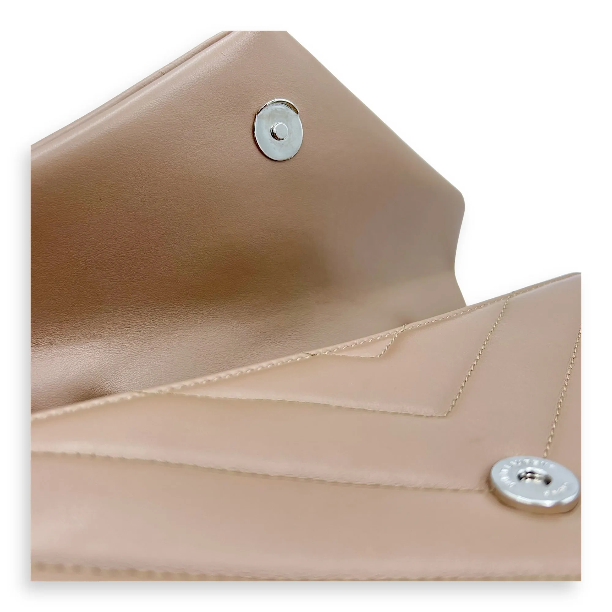 Loulou Small Beige Shoulder Bag in Calfskin, Silver hardware