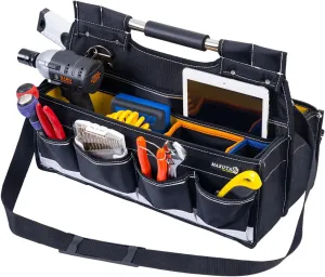 MARUTAI 20in Open Top Tool Bag, Tool Tote Bag with Handle19 Pockets Large Foldable Tool Bag Organizer Tools Bags for Men Heavy Duty for Electricians, Plumbers