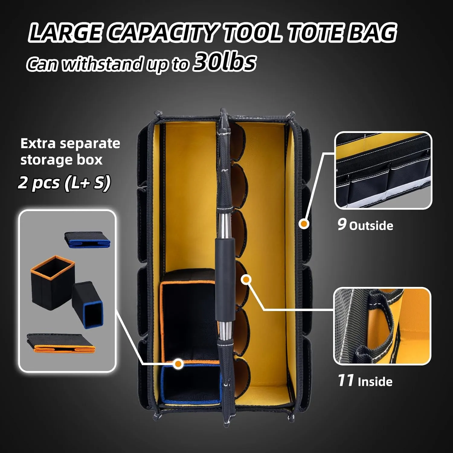 MARUTAI 20in Open Top Tool Bag, Tool Tote Bag with Handle19 Pockets Large Foldable Tool Bag Organizer Tools Bags for Men Heavy Duty for Electricians, Plumbers