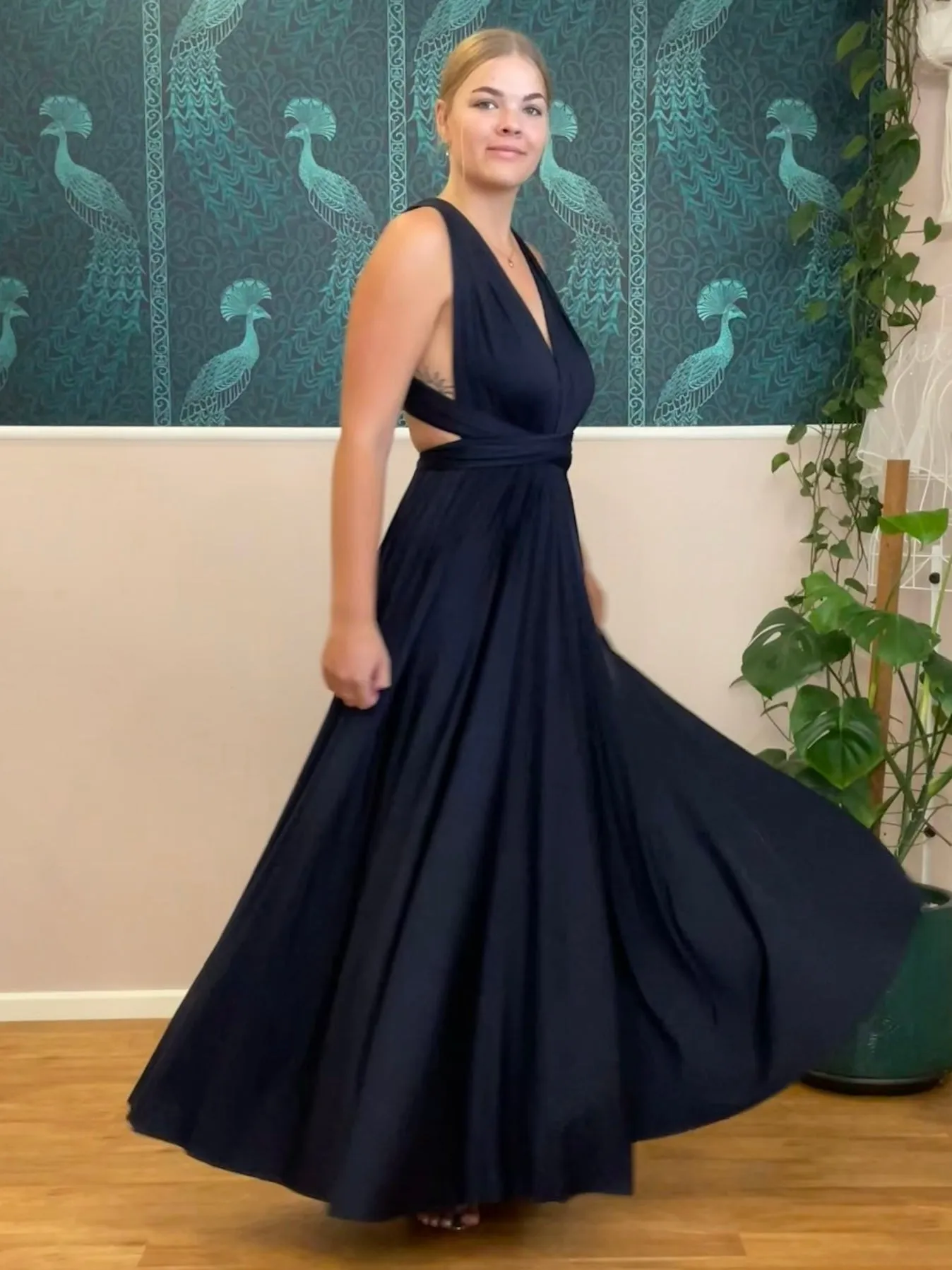 Midnight Navy convertible Infinity bridesmaid dress with split Express NZ wide