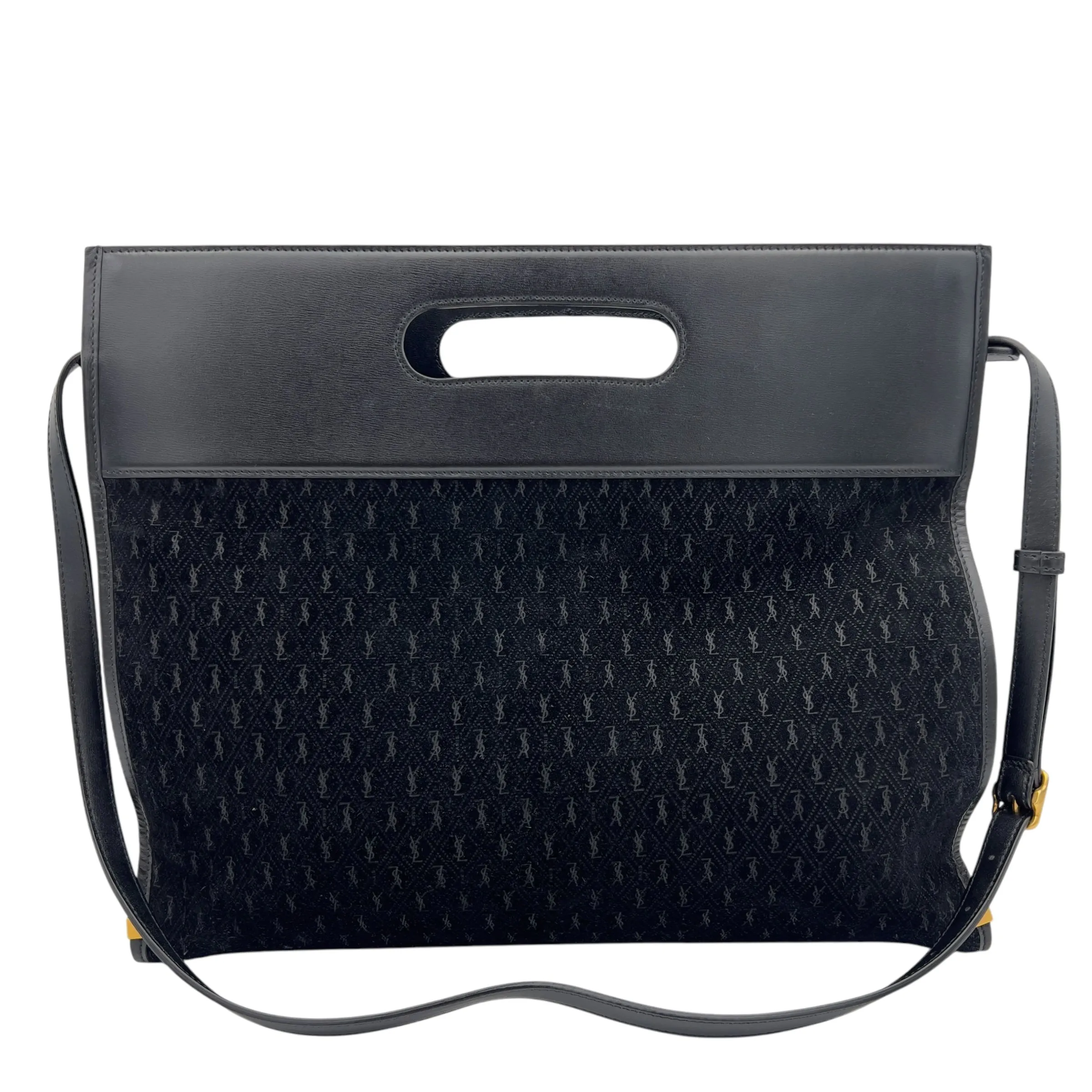 Monogram King Palm Tote Bag Black in Suede Leather, Gold hardware