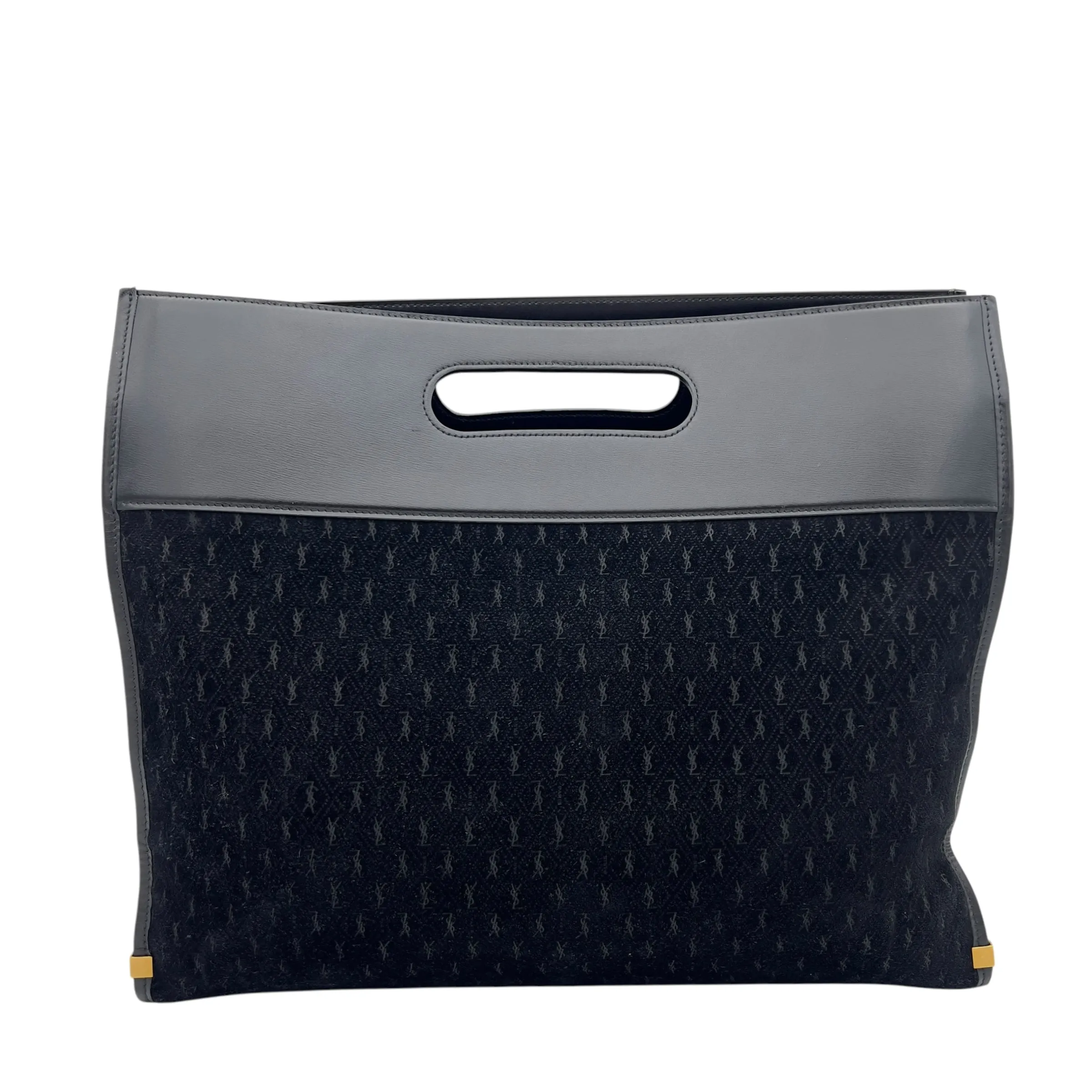 Monogram King Palm Tote Bag Black in Suede Leather, Gold hardware