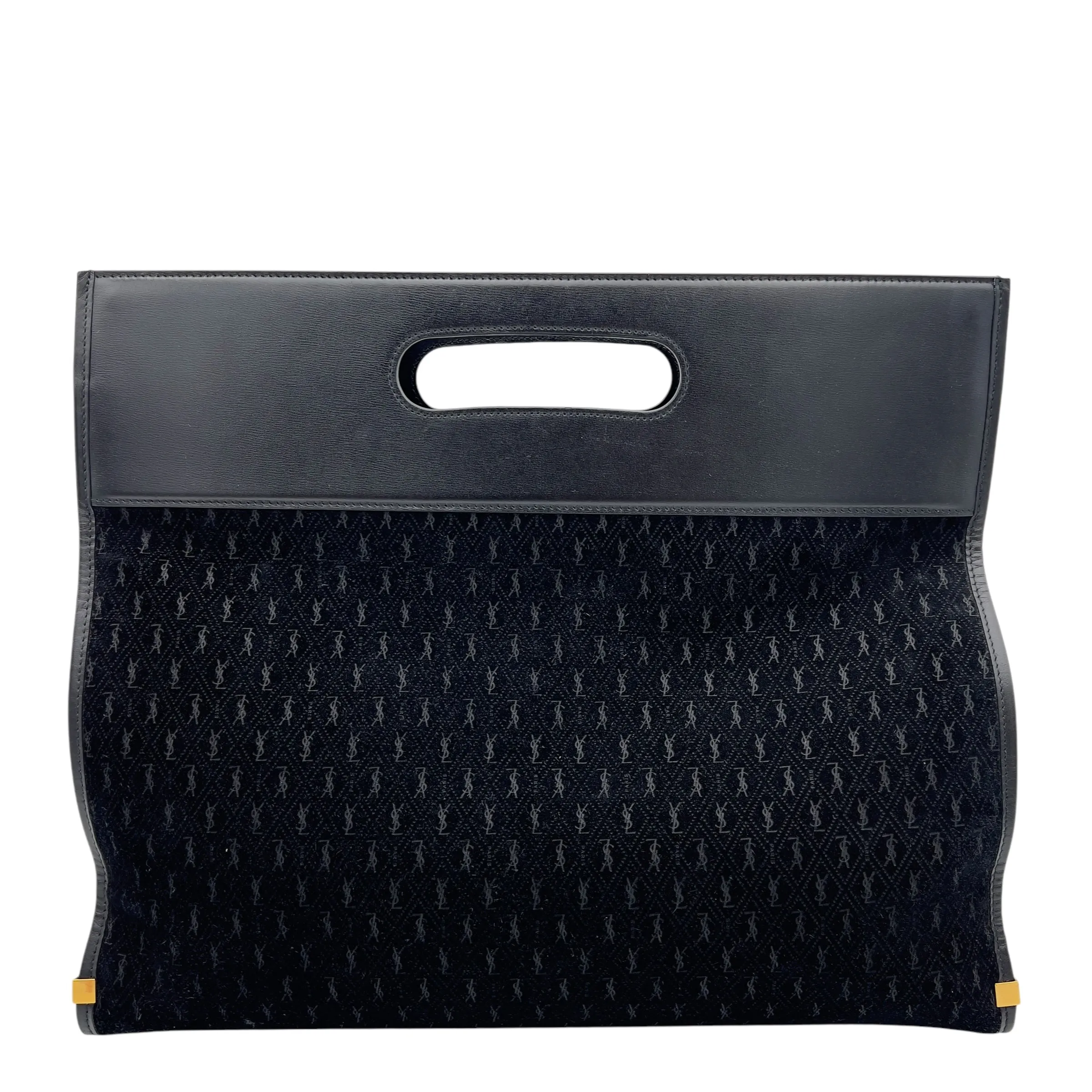 Monogram King Palm Tote Bag Black in Suede Leather, Gold hardware