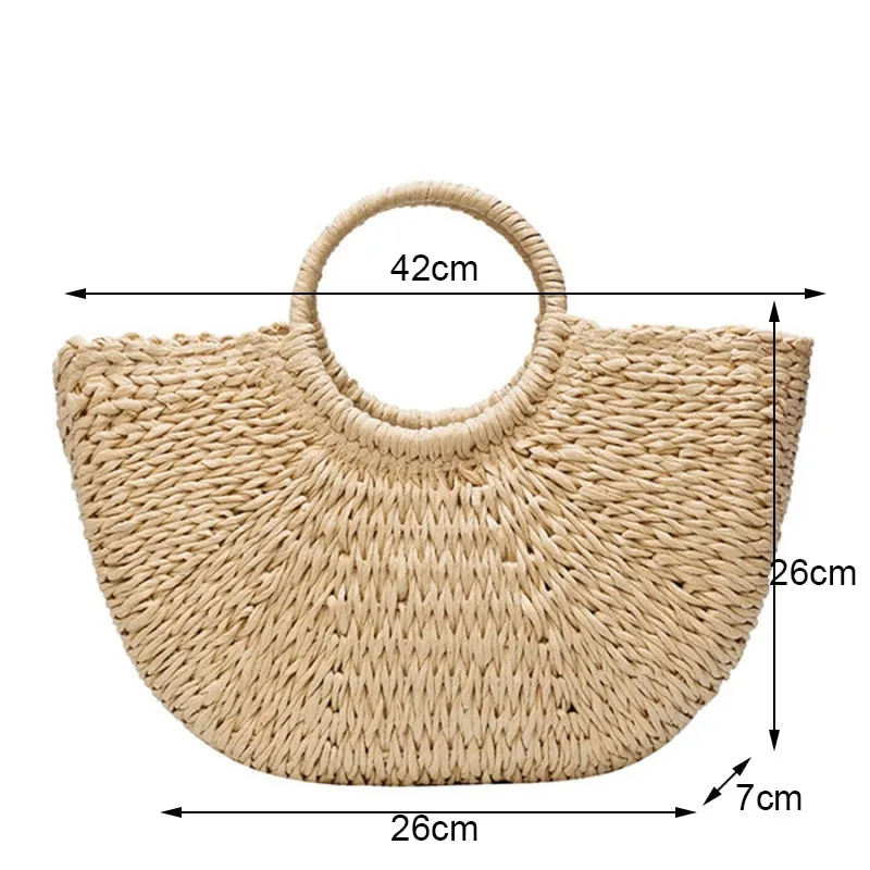 Moon Half Circle Shape Straw Fashion Handbag