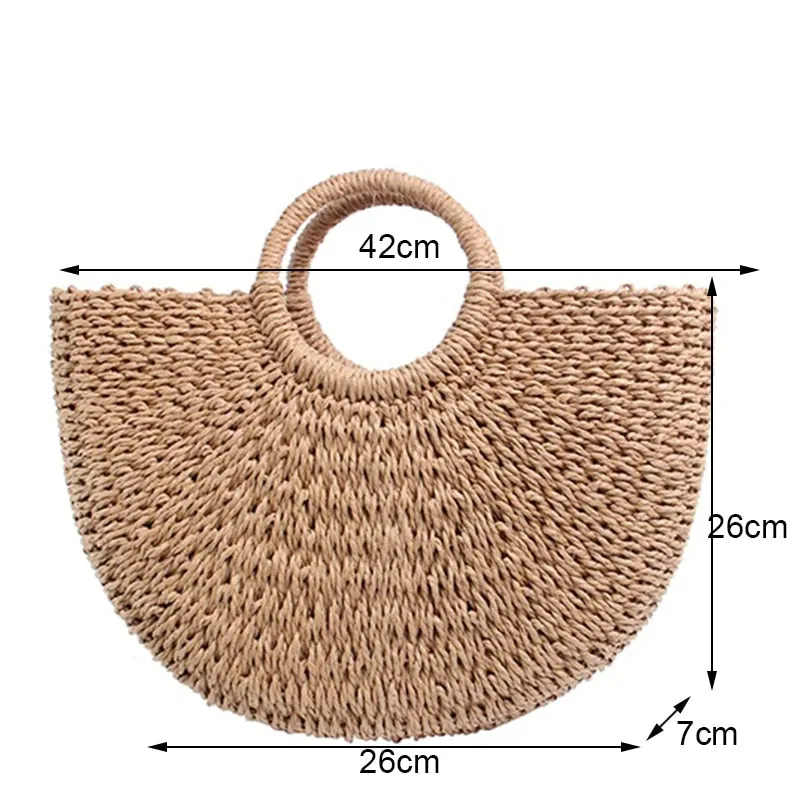 Moon Half Circle Shape Straw Fashion Handbag