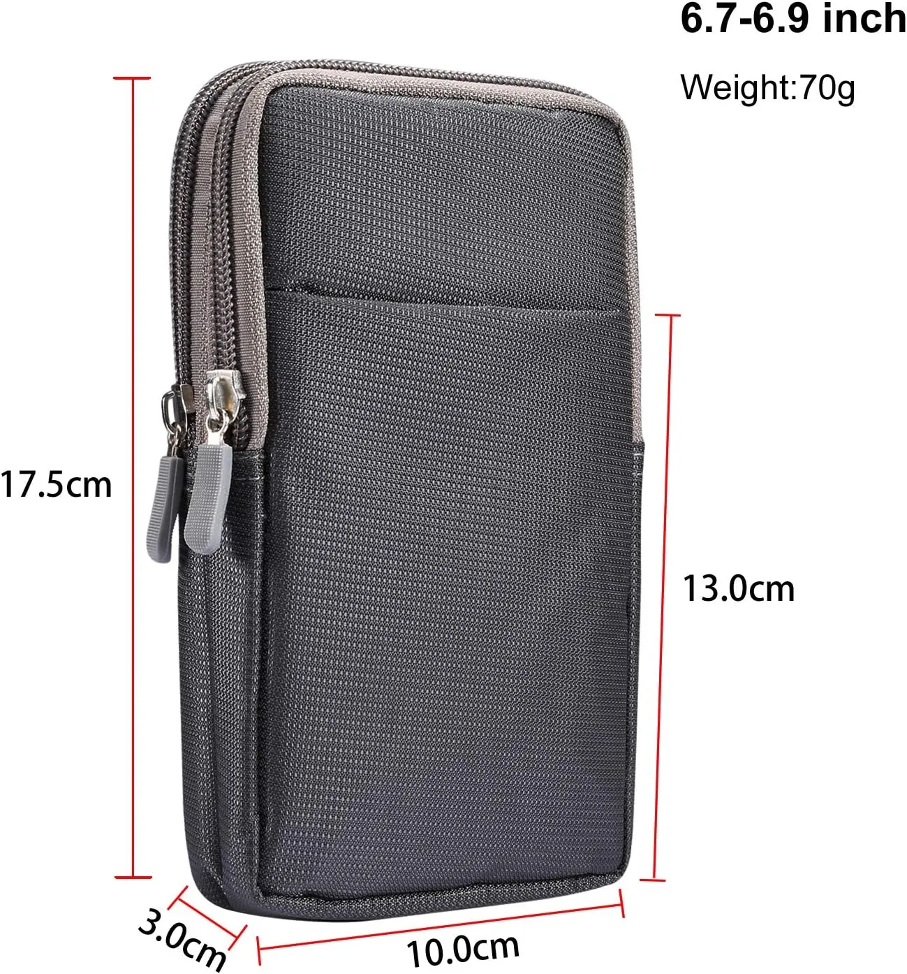 Multifunction Dual Phone Holster Men, Nylon Cell Phone Case Holder Mens Belt Pouch Loop/Clip, Smartphone Belt Wallet Purse 2 Zipper Pockets Compatible with iPhone 14 Pro Max Case 13 Pro Max, Black