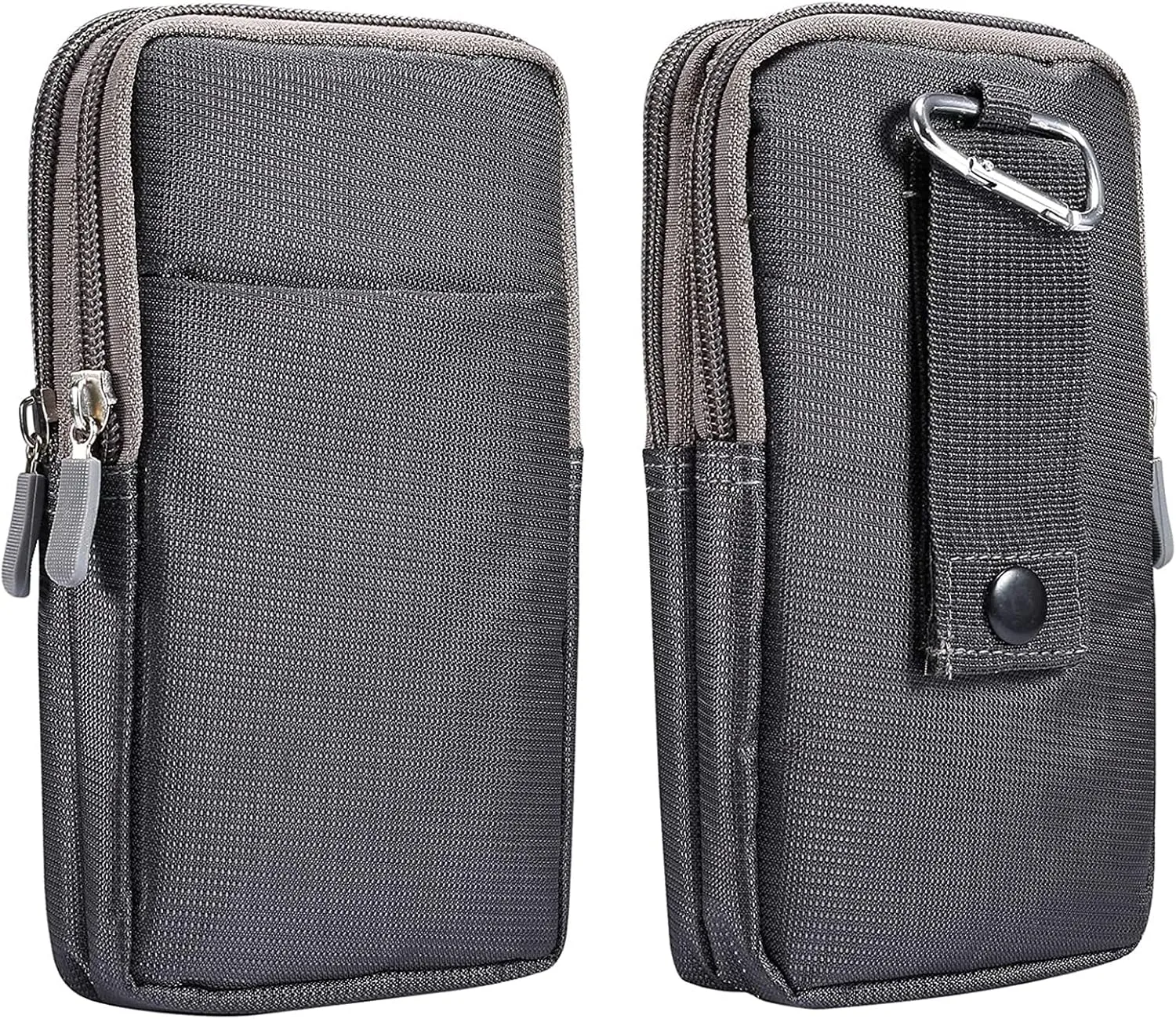 Multifunction Dual Phone Holster Men, Nylon Cell Phone Case Holder Mens Belt Pouch Loop/Clip, Smartphone Belt Wallet Purse 2 Zipper Pockets Compatible with iPhone 14 Pro Max Case 13 Pro Max, Black